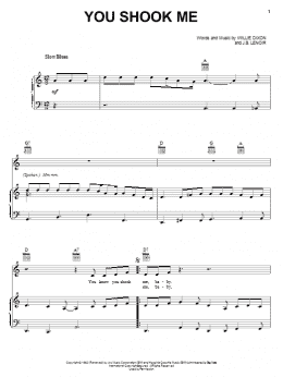 page one of You Shook Me (Piano, Vocal & Guitar Chords (Right-Hand Melody))