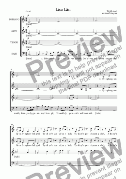 page one of Lisa Lân (Welsh folksong for SATB a capella)