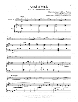 page one of Angel Of Music (from The Phantom of The Opera) (Clarinet and Piano)