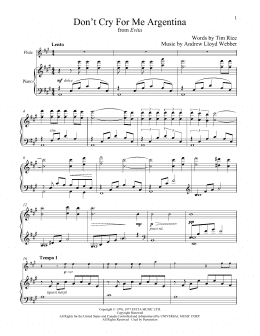 page one of Don't Cry For Me Argentina (from Evita) (Flute and Piano)