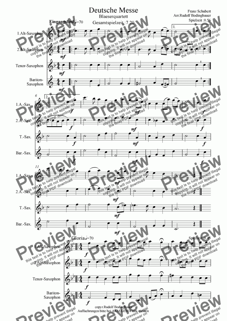 page one of Deutsche Messe  Saxophonquartett