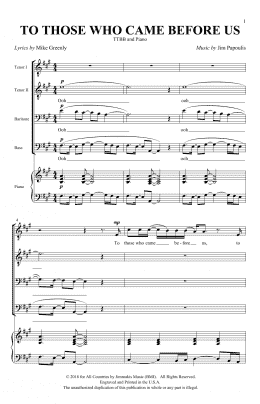 page one of To Those Who Came Before Us (TTBB Choir)