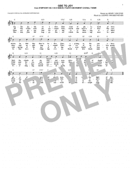 page one of Ode To Joy (Lead Sheet / Fake Book)