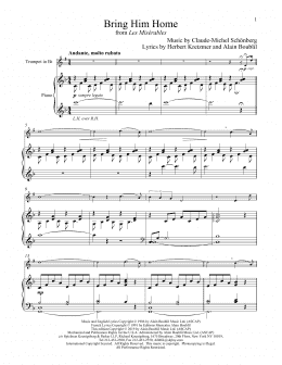 page one of Bring Him Home (from Les Miserables) (Trumpet and Piano)