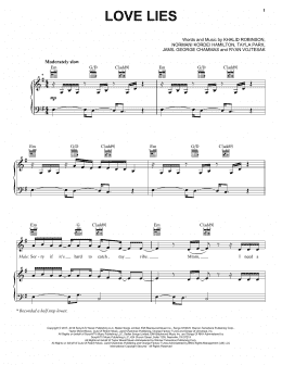 page one of Love Lies (from Love, Simon) (Piano, Vocal & Guitar Chords (Right-Hand Melody))