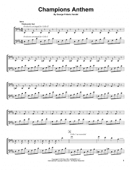 page one of Champions Anthem (Cello Duet)