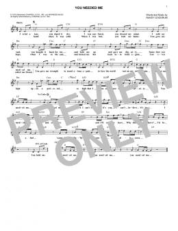 page one of You Needed Me (Lead Sheet / Fake Book)