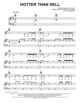 page one of Hotter Than Hell (Piano, Vocal & Guitar Chords (Right-Hand Melody))