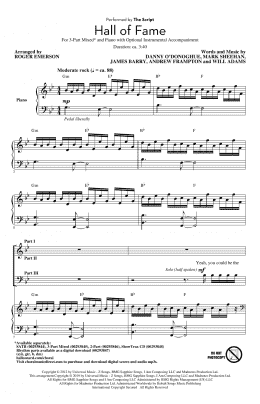 page one of Hall Of Fame (feat. Will.I.Am) (arr. Roger Emerson) (3-Part Mixed Choir)