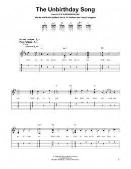 page one of The Unbirthday Song (from Alice In Wonderland) (Easy Guitar Tab)