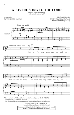 page one of A Joyful Song To The Lord (arr. Patti Drennan) (SAB Choir)