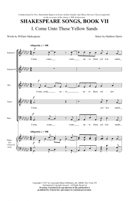 page one of Come Unto These Yellow Sands (SATB Choir)