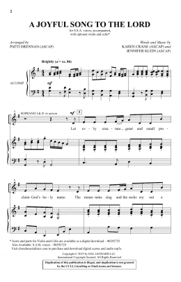 page one of A Joyful Song To The Lord (arr. Patti Drennan) (SSA Choir)