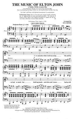 page one of The Music of Elton John (A Medley Of His Greatest Hits) (arr. Ed Lojeski) (SAB Choir)