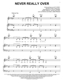 page one of Never Really Over (Piano, Vocal & Guitar Chords (Right-Hand Melody))