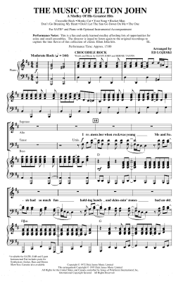 page one of The Music of Elton John (A Medley Of His Greatest Hits) (arr. Ed Lojeski) (SATB Choir)