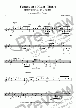 page one of Fantasy on a Mozart Theme (for solo classical guitar)  4pp