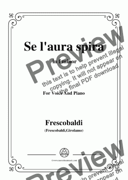 page one of Frescobaldi-Se l'aura spira,in f minor,for Voice and Piano