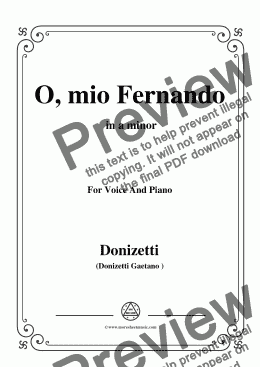 page one of Donizetti-O,mio Fernando,from 'La Favorita',in a minor,for Voice and Piano