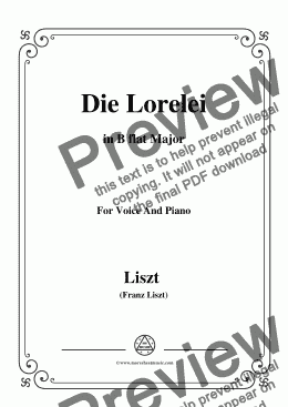 page one of Liszt-Die Lorelei in B flat Major,for Voice&Pno