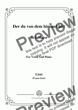 page one of Liszt-Der du von dem himmel bist in E Major,for Voice&Pno