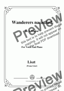 page one of Liszt-Wanderers nachtlied in A Major,for Voice&Pno