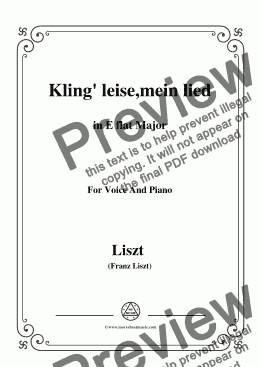 page one of Liszt-Kling' leise,mein lied in E flat Major,for Voice&Pno
