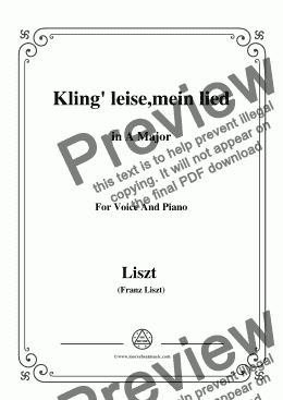 page one of Liszt-Kling' leise,mein lied in A Major,for Voice&Pno