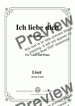 page one of Liszt-Ich liebe dich in A Major,for Voice&Pno