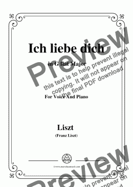 page one of Liszt-Ich liebe dich in G flat Major,for Voice&Pno