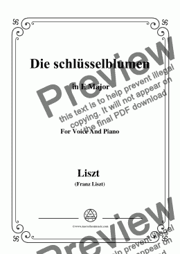 page one of Liszt-Die schlüsselblumen in E Major,for Voice&Pno