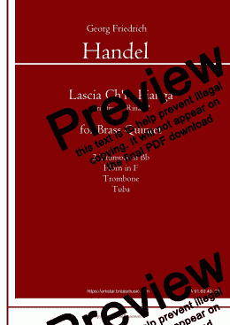 page one of Handel: "Lascia Ch'io Pianga" from Rinald (Opera) for Brass Quintet