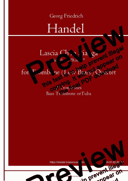 page one of Handel: "Lascia Ch'io Pianga" from Rinald (Opera) for Trombone (Low Brass) Quartet