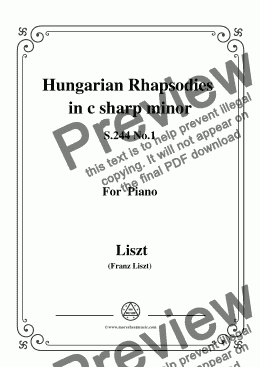 page one of Liszt-Hungarian Rhapsodies,S.244 No.1 in c sharp minor,for Piano