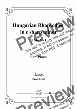 page one of Liszt-Hungarian Rhapsodies,S.244 No.2 in c minor,for Piano