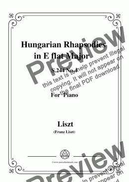 page one of Liszt-Hungarian Rhapsodies,S.244 No.4 in E flat Major,for Piano