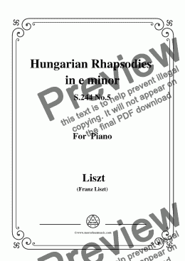 page one of Liszt-Hungarian Rhapsodies,S.244 No.5 in e minor,for Piano