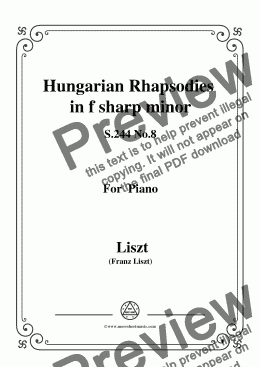 page one of Liszt-Hungarian Rhapsodies,S.244 No.8 in f sharp minor,for Piano