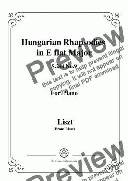 page one of Liszt-Hungarian Rhapsodies,S.244 No.9 in E flat Major,for Piano