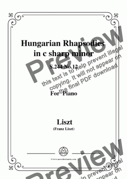 page one of Liszt-Hungarian Rhapsodies,S.244 No.12 in c sharp minor,for Piano