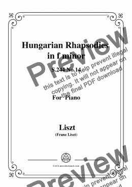 page one of Liszt-Hungarian Rhapsodies, S.244 No.14 in f minor,for Piano