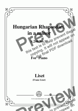 page one of Liszt-Hungarian Rhapsodies, S.244 No.15 in a minor,for Piano