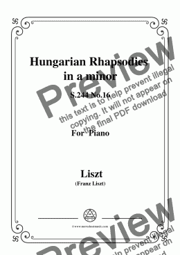 page one of Liszt-Hungarian Rhapsodies, S.244 No.16 in a minor,for Piano