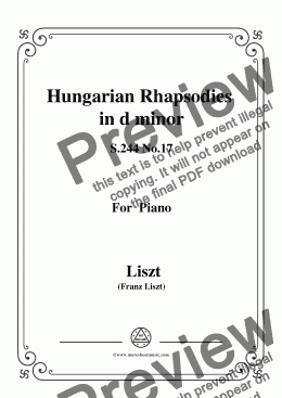 page one of Liszt-Hungarian Rhapsodies, S.244 No.17 in d minor,for Piano
