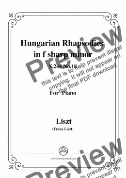 page one of Liszt-Hungarian Rhapsodies, S.244 No.18 in f sharp minor,for Piano