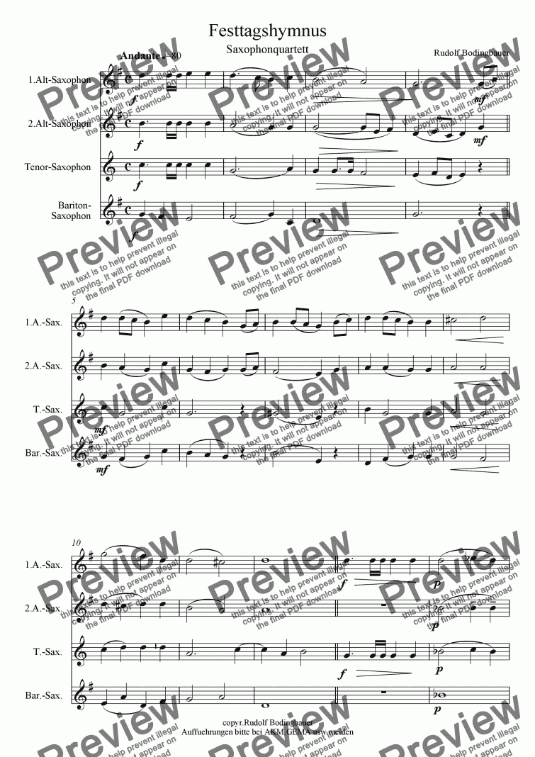 page one of Festtagshymnus  Saxophonquartett