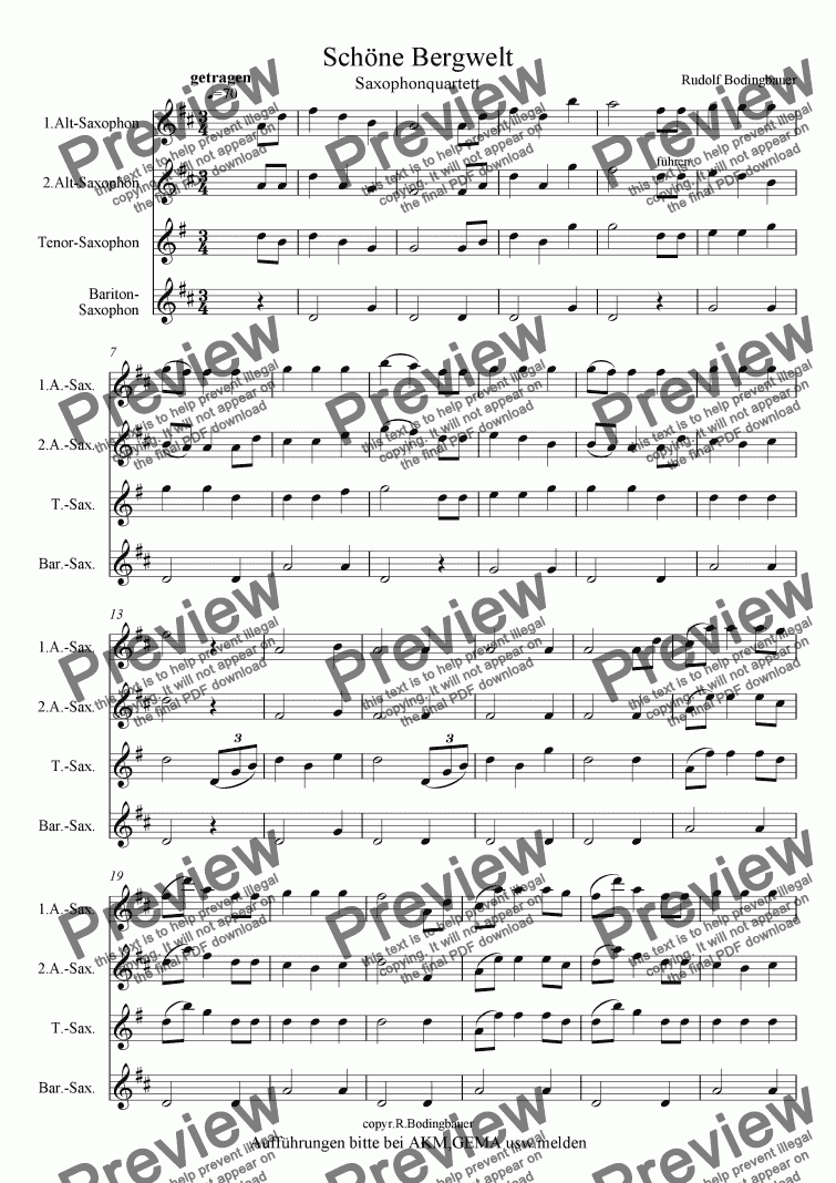 page one of Sch�ne Bergwelt  Saxophonquartett
