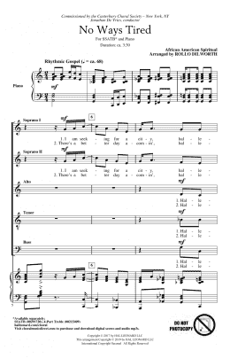 page one of No Ways Tired (arr. Rollo Dilworth) (SATB Choir)