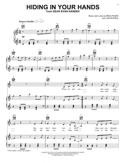 page one of Hiding In Your Hands (from Dear Evan Hansen) (Piano, Vocal & Guitar Chords (Right-Hand Melody))