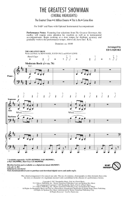 page one of The Greatest Showman (Choral Highlights) (arr. Ed Lojeski) (SAB Choir)